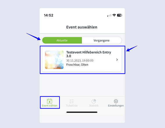 Entry App 3 0 Event wählen