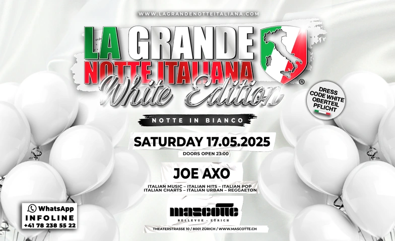 La Grande Notte Italiana White Edition @ MascotteClub Zürich Mascotte Club, Theaterstrasse 10, 8001 Zürich Billets