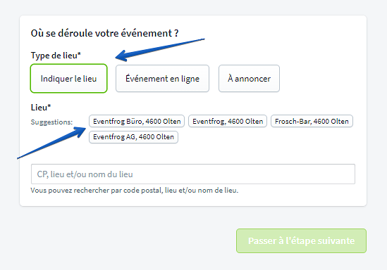 Nouvelle saisie d'événement Lieu