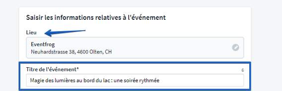 Saisir les informations relatives à l'événement